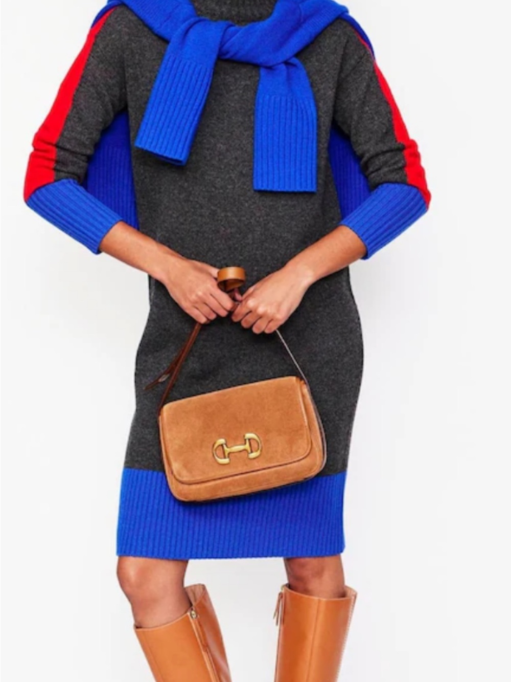 Boden Jessica Merino Sweater Dress with Blue and Red Accents. Small, 2R. - Picture 2 of 5